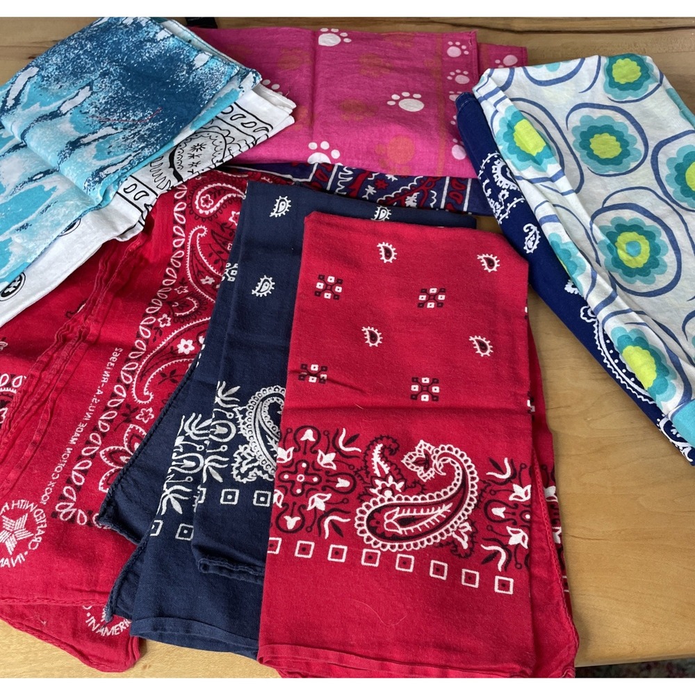 10 VTG 100% Cotton Western Biker Bandanas 4 Made In USA Dog Scarf Do Rags Mixed